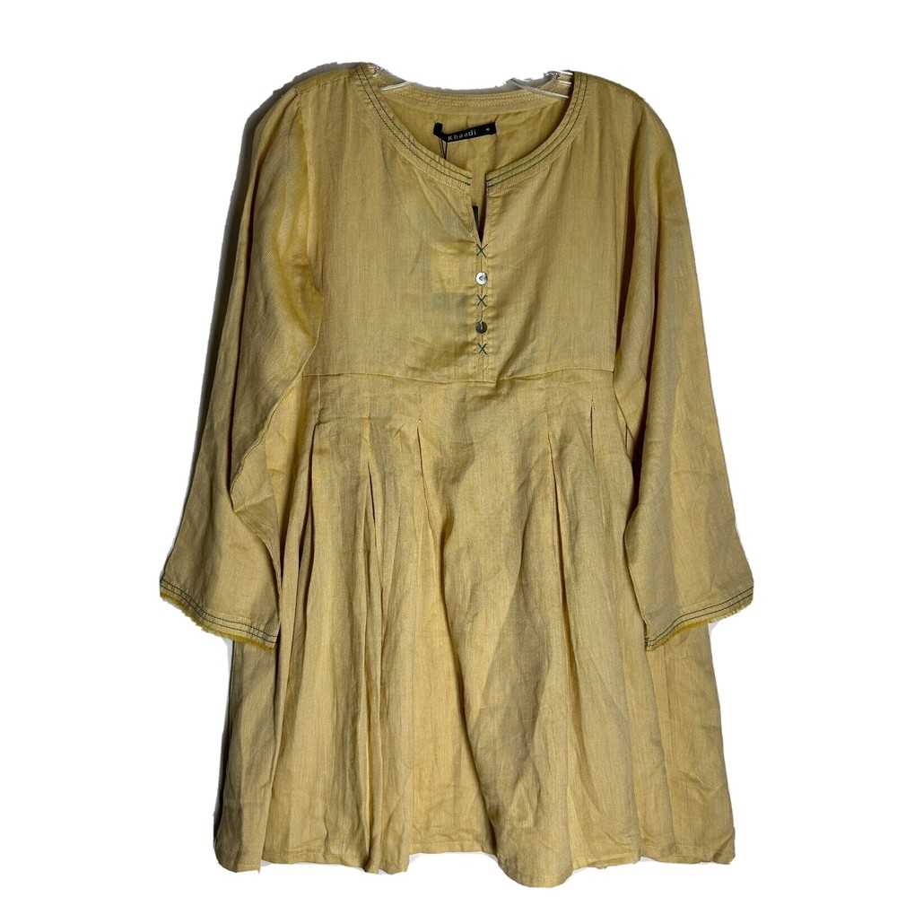 NWT- Khaadi Pakistani Designer Shirt Dress Size 10 Mustard Yellow Long Sleeve